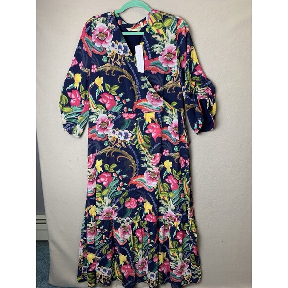 Soft Surroundings Dress Womans Size Large Samantha Maxi Cottage Faux Wrap Floral - Picture 1 of 12